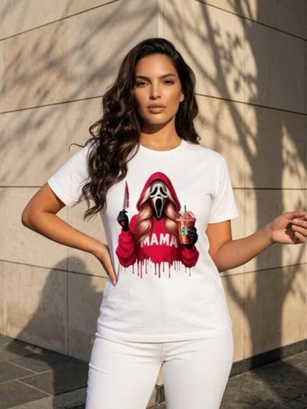 Mama Horror Graphic T-Shirt White Gildan Size M New